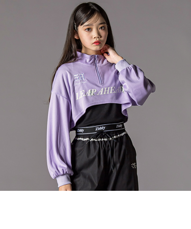 ハーフジップドロップショルダートップス＆短丈半袖Tシャツセット(130~160cm)