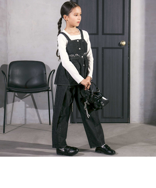 デニムビスチェ＋タック入り太パンツセットアップ(110~150cm)