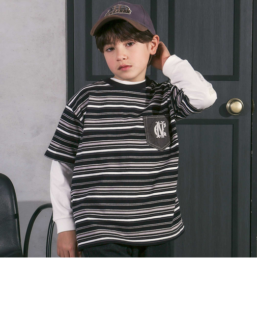 ロゴ入り長袖Tシャツ＋マルチボーダー半袖Tシャツセット(110~150cm)