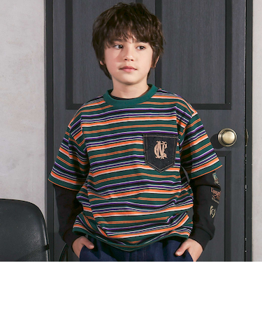 ロゴ入り長袖Tシャツ＋マルチボーダー半袖Tシャツセット(110~150cm)