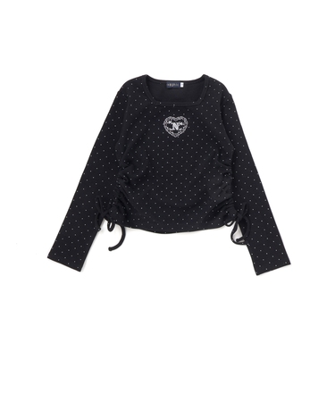 スクエアネックサイドギャザーテレコ長袖Tシャツ(110~150cm)