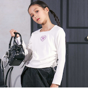 スクエアネックサイドギャザーテレコ長袖Tシャツ(110~150cm)