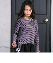 スクエアネックサイドギャザーテレコ長袖Tシャツ(110~150cm)