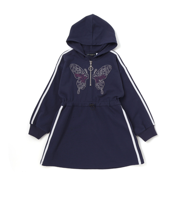 バタフライパッチフード付き裏毛ワンピース(110~150cm)