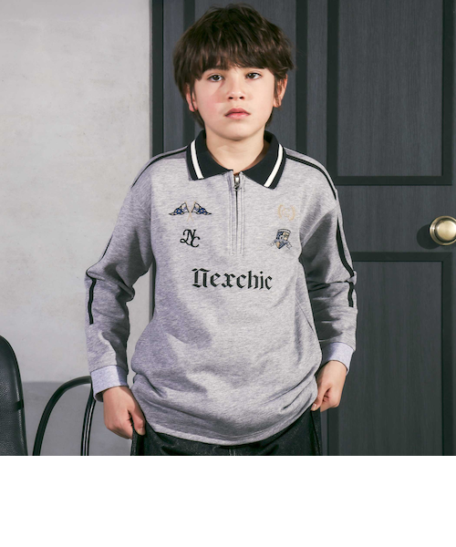 ミニ裏毛ハーフジップロゴ刺しゅうポロシャツ(110~150cm)｜ベベ