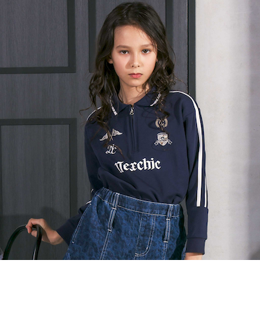 ミニ裏毛ハーフジップロゴ刺しゅうポロシャツ(110~150cm)