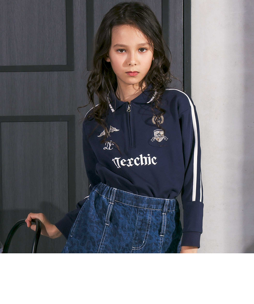 ミニ裏毛ハーフジップロゴ刺しゅうポロシャツ(110~150cm)