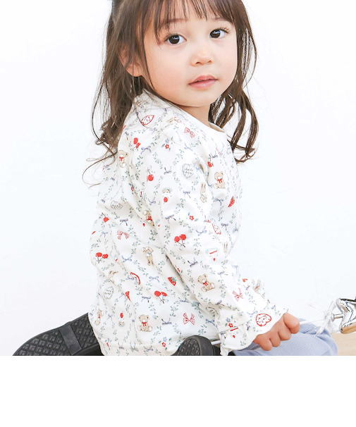 【スララク/防汚加工/オーガニックコットン】ときめきデザイン女の子長袖Tシャツ(80~130cm)