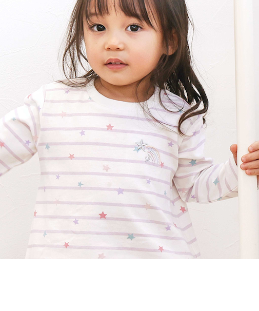 【スララク/防汚加工/オーガニックコットン】ときめきデザイン女の子長袖Tシャツ(80~130cm)