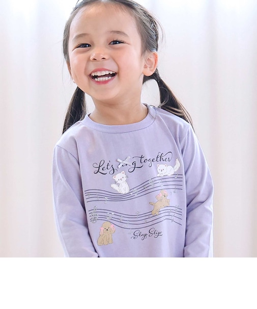 【スララク/防汚加工/オーガニックコットン】ときめきデザイン女の子長袖Tシャツ(80~130cm)