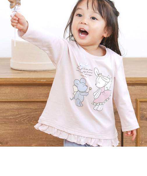 【スララク/防汚加工/オーガニックコットン】ときめきデザイン女の子長袖Tシャツ(80~130cm)