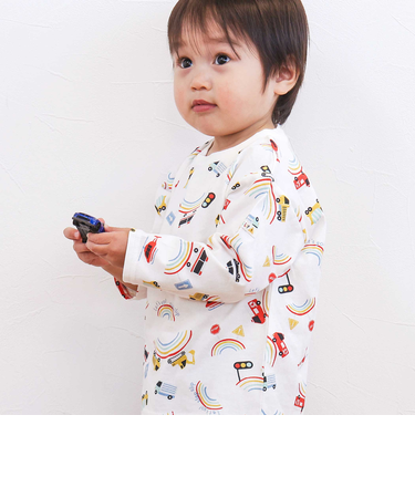 【スララク/防汚加工/オーガニックコットン】わくわくデザイン男の子長袖Tシャツ(80~130cm)