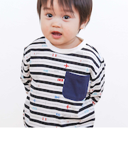 【スララク/防汚加工/オーガニックコットン】わくわくデザイン男の子長袖Tシャツ(80~130cm)