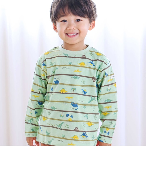 【スララク/防汚加工/オーガニックコットン】わくわくデザイン男の子長袖Tシャツ(80~130cm)