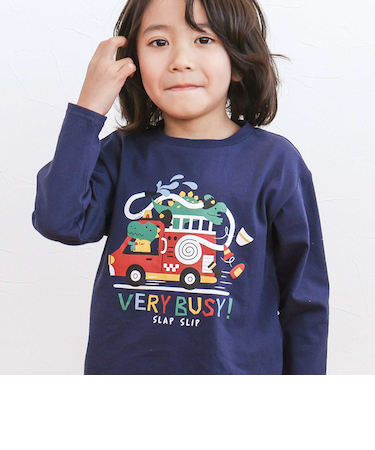 【スララク/防汚加工/オーガニックコットン】わくわくデザイン男の子長袖Tシャツ(80~130cm)