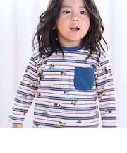 【スララク/防汚加工/オーガニックコットン】わくわくデザイン男の子長袖Tシャツ(80~130cm)