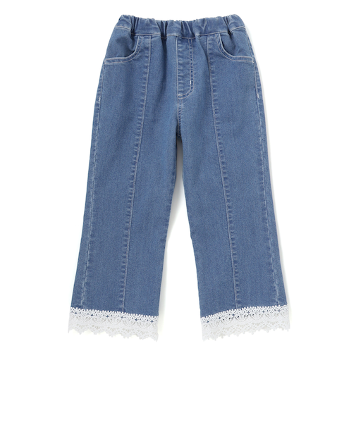 裾レースチャーム刺しゅう9分丈デニム(90~130cm)