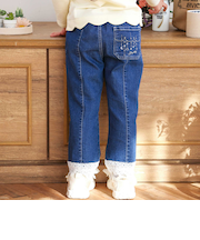 裾レースチャーム刺しゅう9分丈デニム(90~130cm)