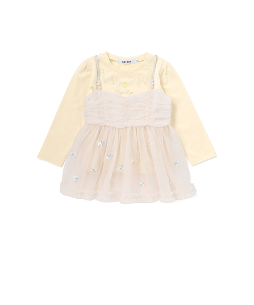 キラキラプリントTシャツ+スパンコールお星さまキャミチュニック2点セット(90~130cm)