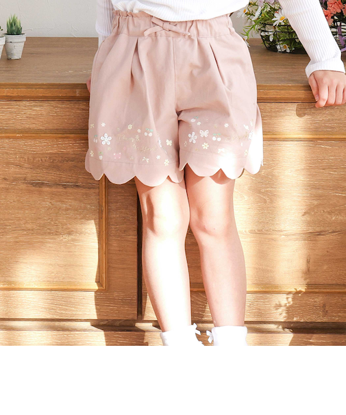 キラキラプリント裾スカラップリボン付きショートパンツ(90~130cm)