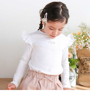 肩フリルキラッとラメ刺しゅう長袖Tシャツ(80~130cm)