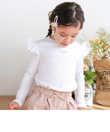 肩フリルキラッとラメ刺しゅう長袖Tシャツ(80~130cm)