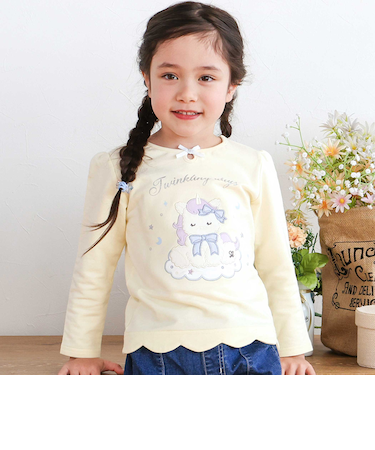 ユニコーンウサギアニマルモチーフ裾スカラップ長袖Tシャツ(80~130cm)