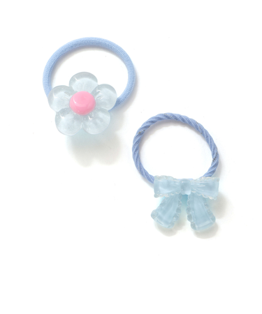 ぷっくりつるつるモチーフ花＆リボンヘアゴム2点セット