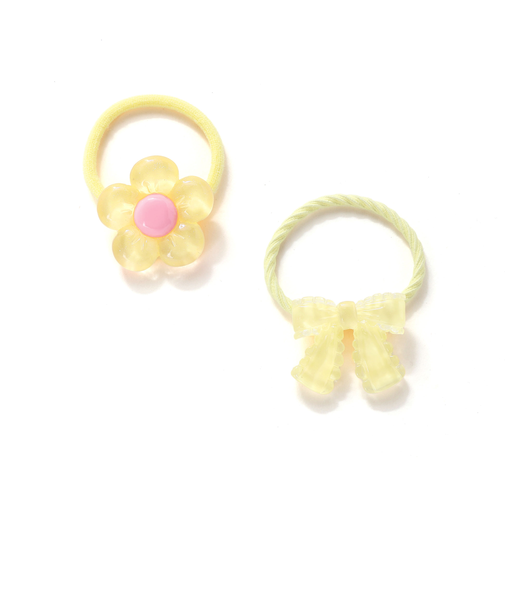 ぷっくりつるつるモチーフ花&リボンヘアゴム2点セット