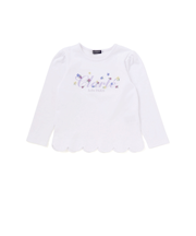 フラワーロゴ刺しゅうスカラップスムース長袖Tシャツ(90~150cm)