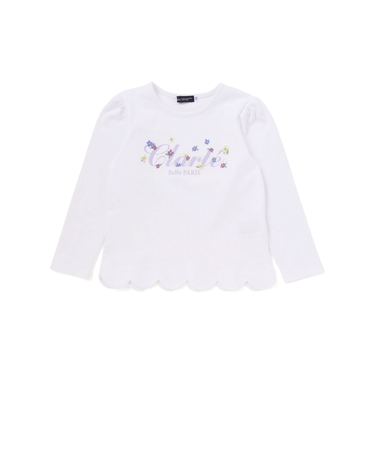 フラワーロゴ刺しゅうスカラップスムース長袖Tシャツ(90~150cm)