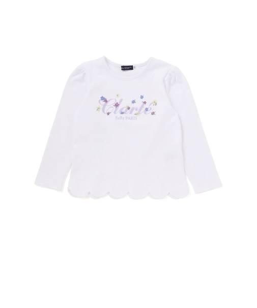 フラワーロゴ刺しゅうスカラップスムース長袖Tシャツ(90~150cm)