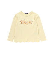 フラワーロゴ刺しゅうスカラップスムース長袖Tシャツ(90~150cm)