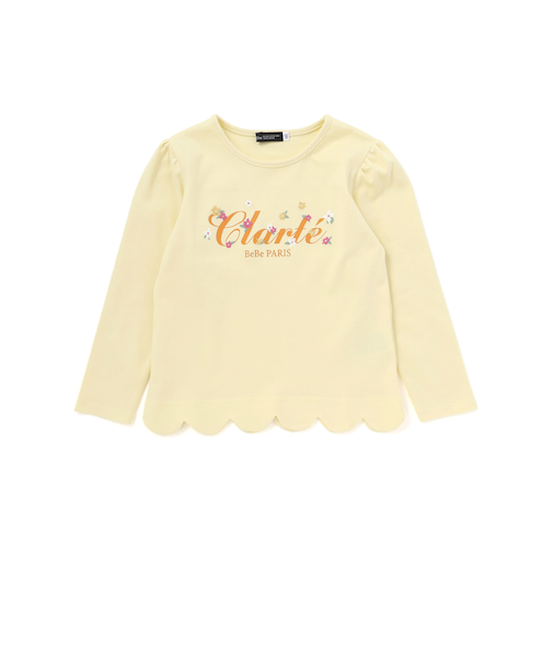 フラワーロゴ刺しゅうスカラップスムース長袖Tシャツ(90~150cm)