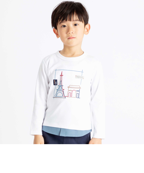 エッフェル塔プリントレイヤード風スムース長袖Tシャツ(90~150cm