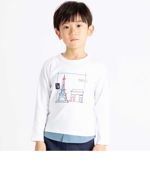 エッフェル塔プリントレイヤード風スムース長袖Tシャツ(90~150cm)