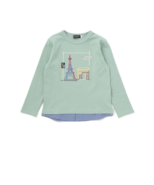 エッフェル塔プリントレイヤード風スムース長袖Tシャツ(90~150cm