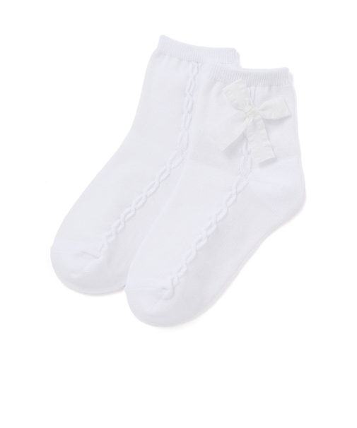 リボンモチーフケーブルラインクルーソックス(11~24cm)