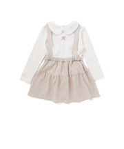 針抜き丸襟長袖ブラウス+サスペンダースカートセット(80~100cm)