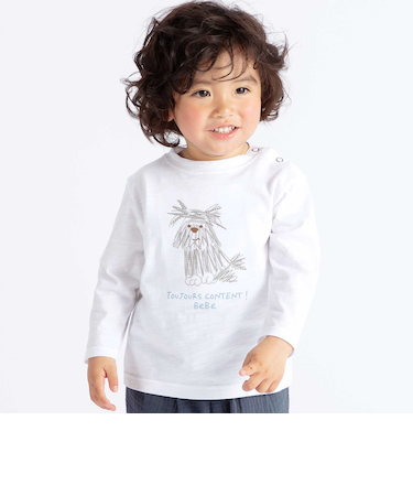 スラブ天竺DOGプリント長袖Tシャツ(80~100cm)