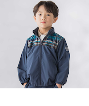 【お揃い】タフタ+チェック切り替えジップアップブルゾン(95~150cm)