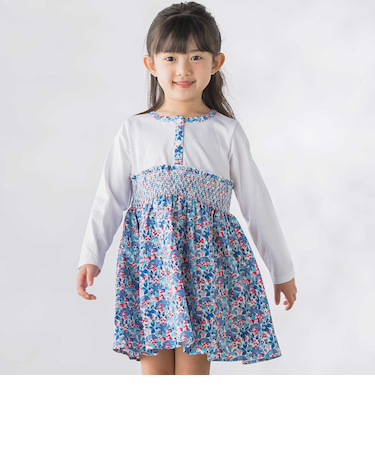 天竺+小花シャーリング長袖ワンピース(95~150cm)