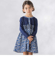 天竺+小花シャーリング長袖ワンピース(95~150cm)