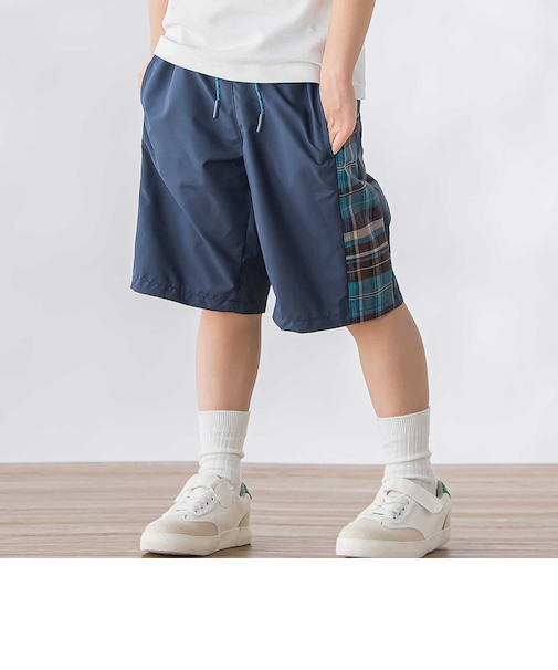 【お揃い】タフタ+チェック切り替えハーフパンツ(95~150cm)