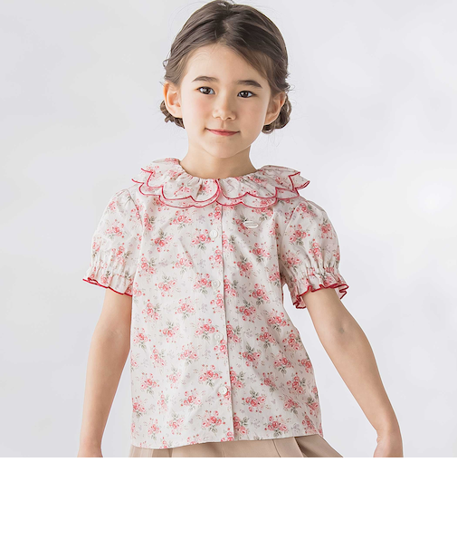 バラ柄スカラップ襟半袖ブラウス(95~150cm)