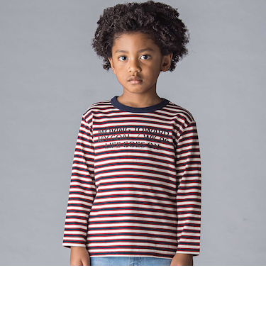 ボーダー＆ロゴプリント長袖Tシャツ(100~160cm)