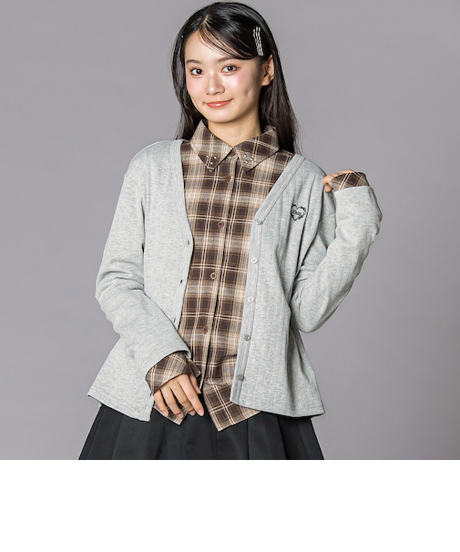 チェックシャツ×リブカーディガンセット(130~160cm)