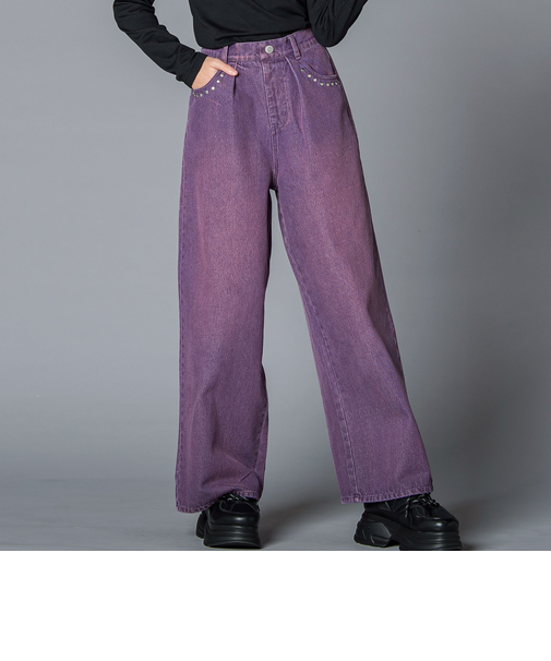 スタッズデニムワイドパンツ(130~160cm)
