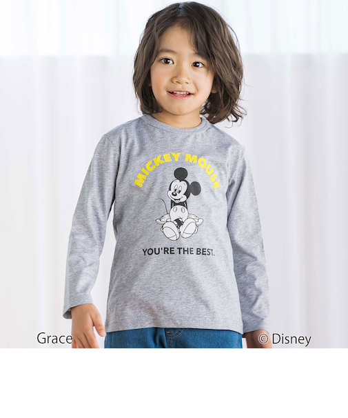 【Disney(ディズニー)】<ミッキーマウス>プリント天竺長袖Tシャツ(90~130cm)