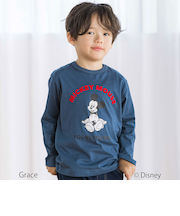 【Disney(ディズニー)】<ミッキーマウス>プリント天竺長袖Tシャツ(90~130cm)